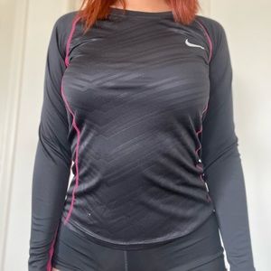Pink and Black Nike Dry Fit Long Sleeve Top